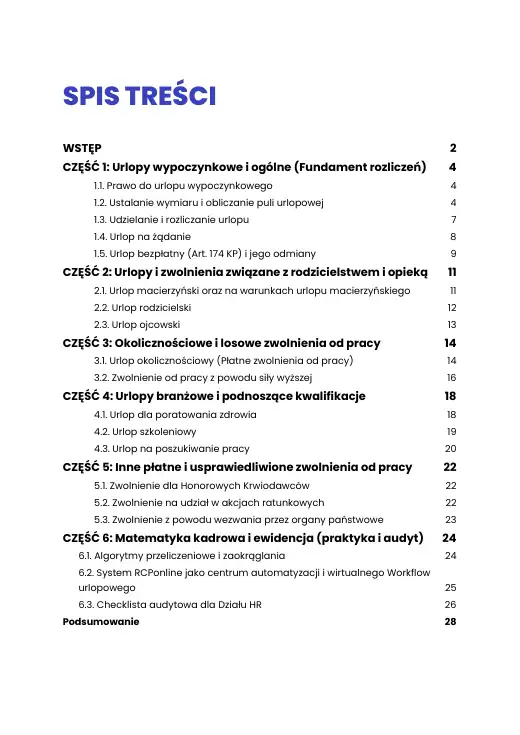 Strona 2 e-booka „Kompendium wiedzy o urlopach: kompletny przewodnik po metodach, przepisach i narzędziach” (fragment)