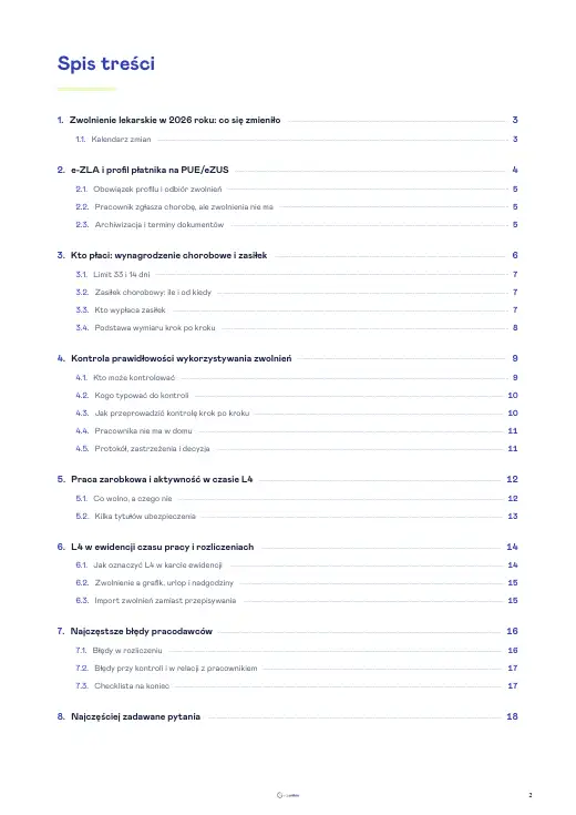 Strona 2 e-booka „L4 w firmie: e-ZLA, kontrola zwolnień i rozliczanie nieobecności” (fragment)