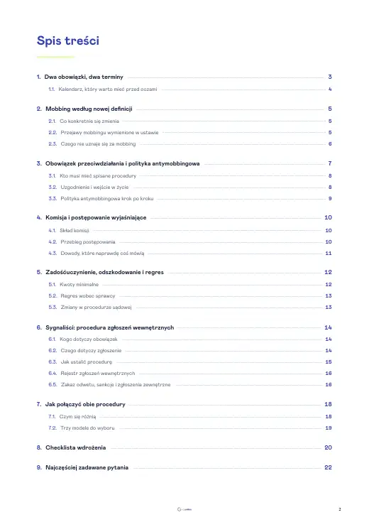 Strona 2 e-booka „Mobbing i sygnaliści: procedury, które musi mieć pracodawca” (fragment)