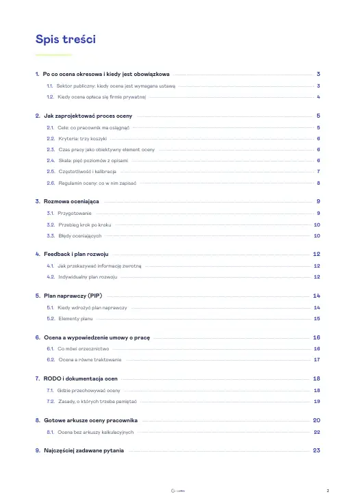 Strona 2 e-booka „Ocena okresowa pracowników: proces, kryteria i arkusze” (fragment)