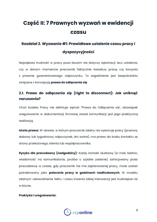 Strona 10 e-booka „Praca zdalna i hybrydowa: 7 prawnych wyzwań w ewidencji czasu” (fragment)