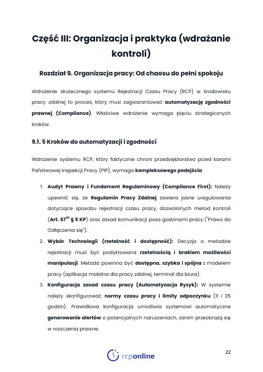 Strona 23 e-booka „Praca zdalna i hybrydowa: 7 prawnych wyzwań w ewidencji czasu” (fragment)