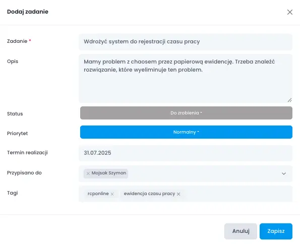 Tworzenie i delegowanie zadań w RCPonline
