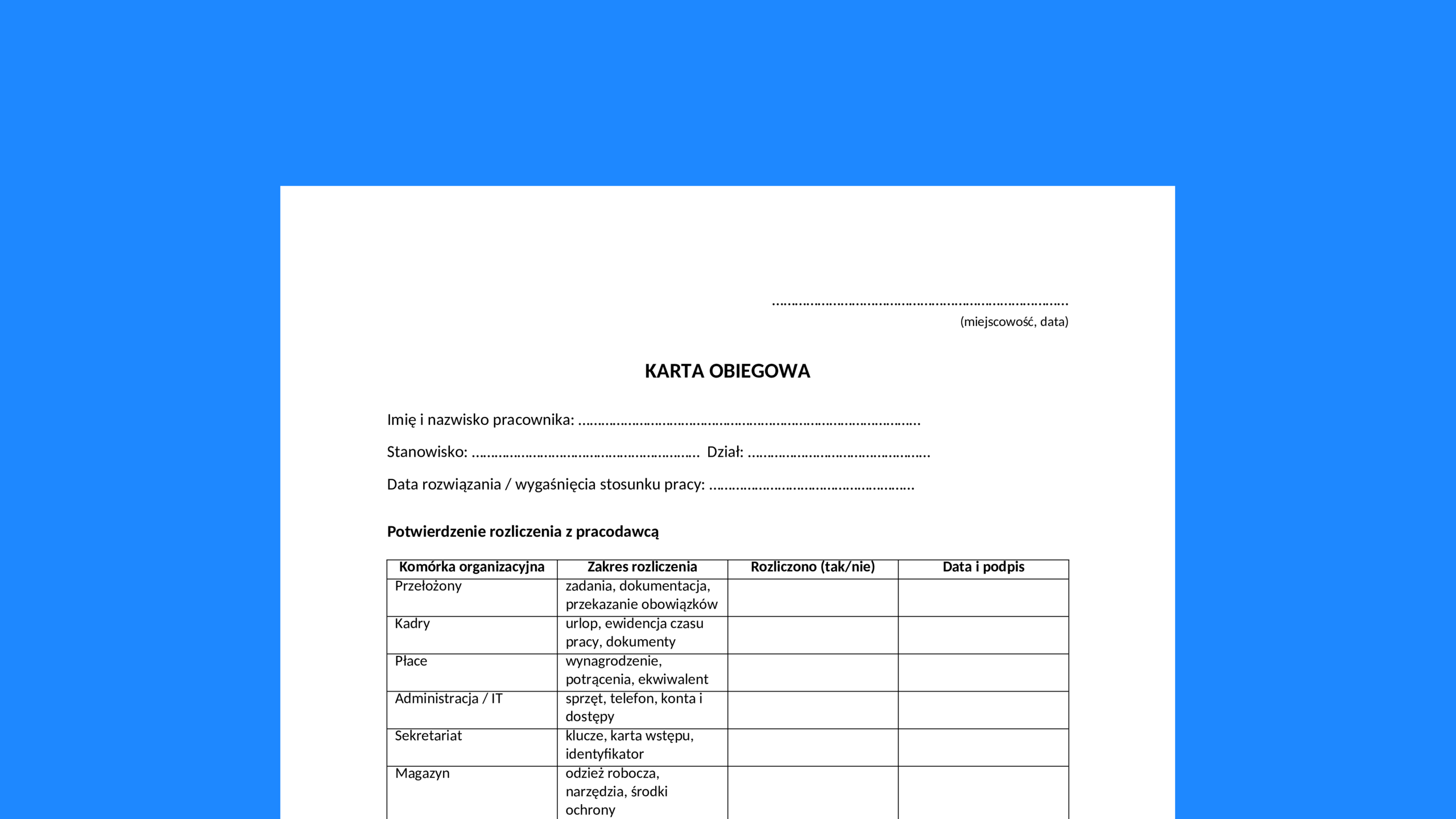 Karta obiegowa - darmowy wzór do pobrania