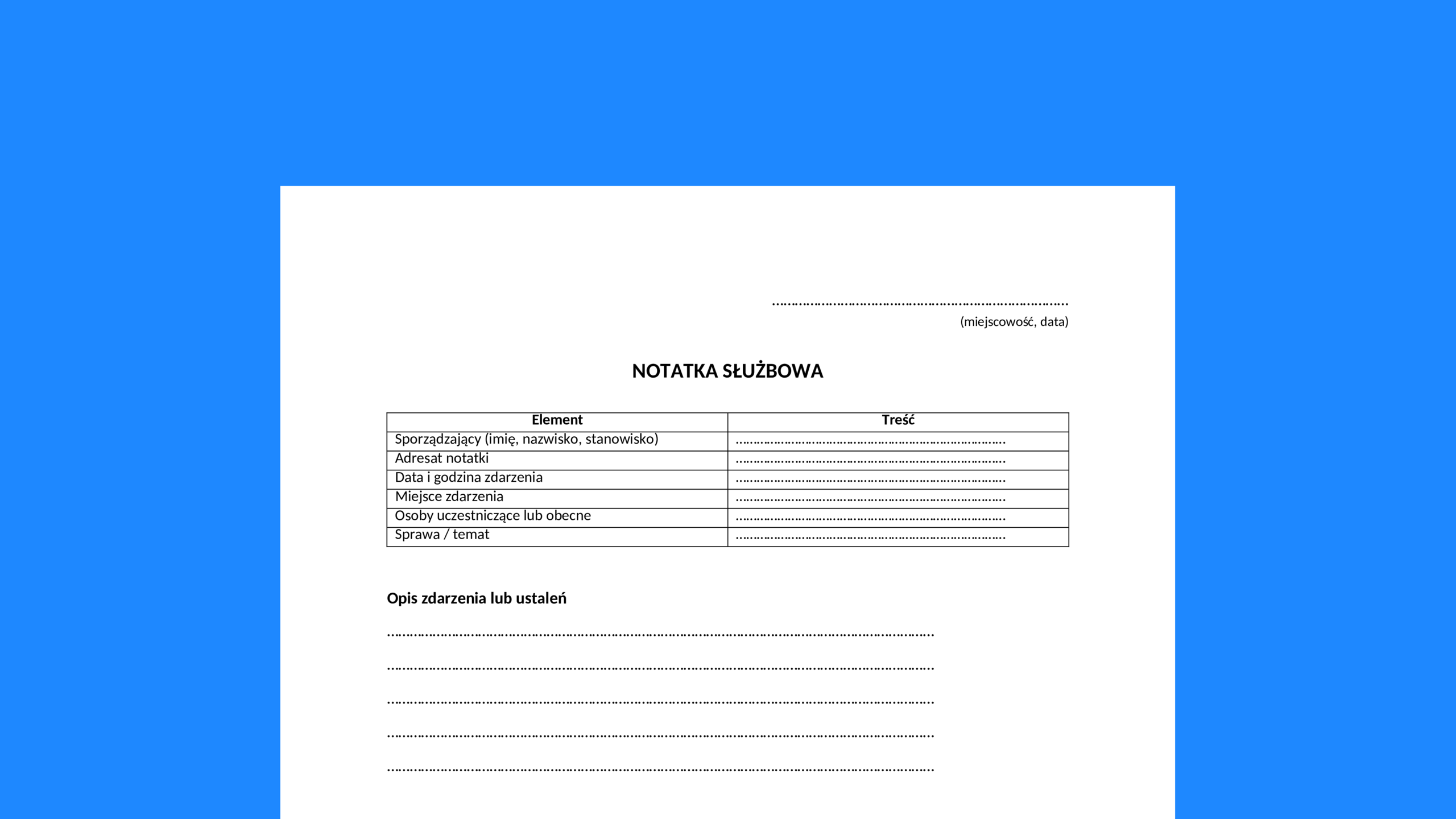 Notatka służbowa - darmowy wzór do pobrania