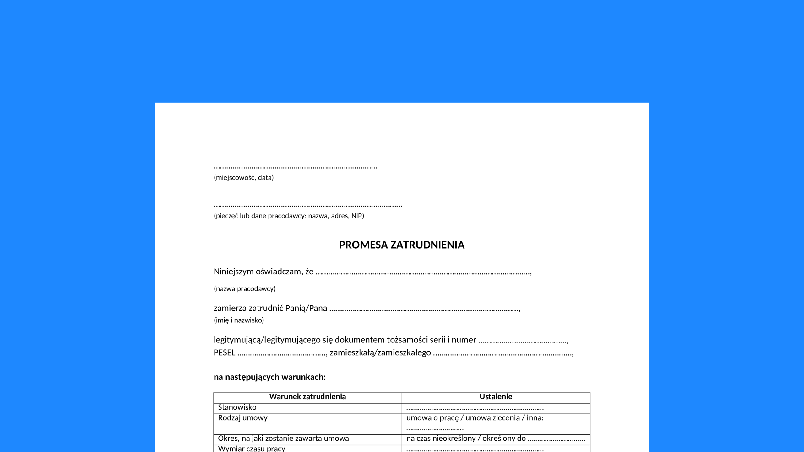 Promesa zatrudnienia - darmowy wzór do pobrania