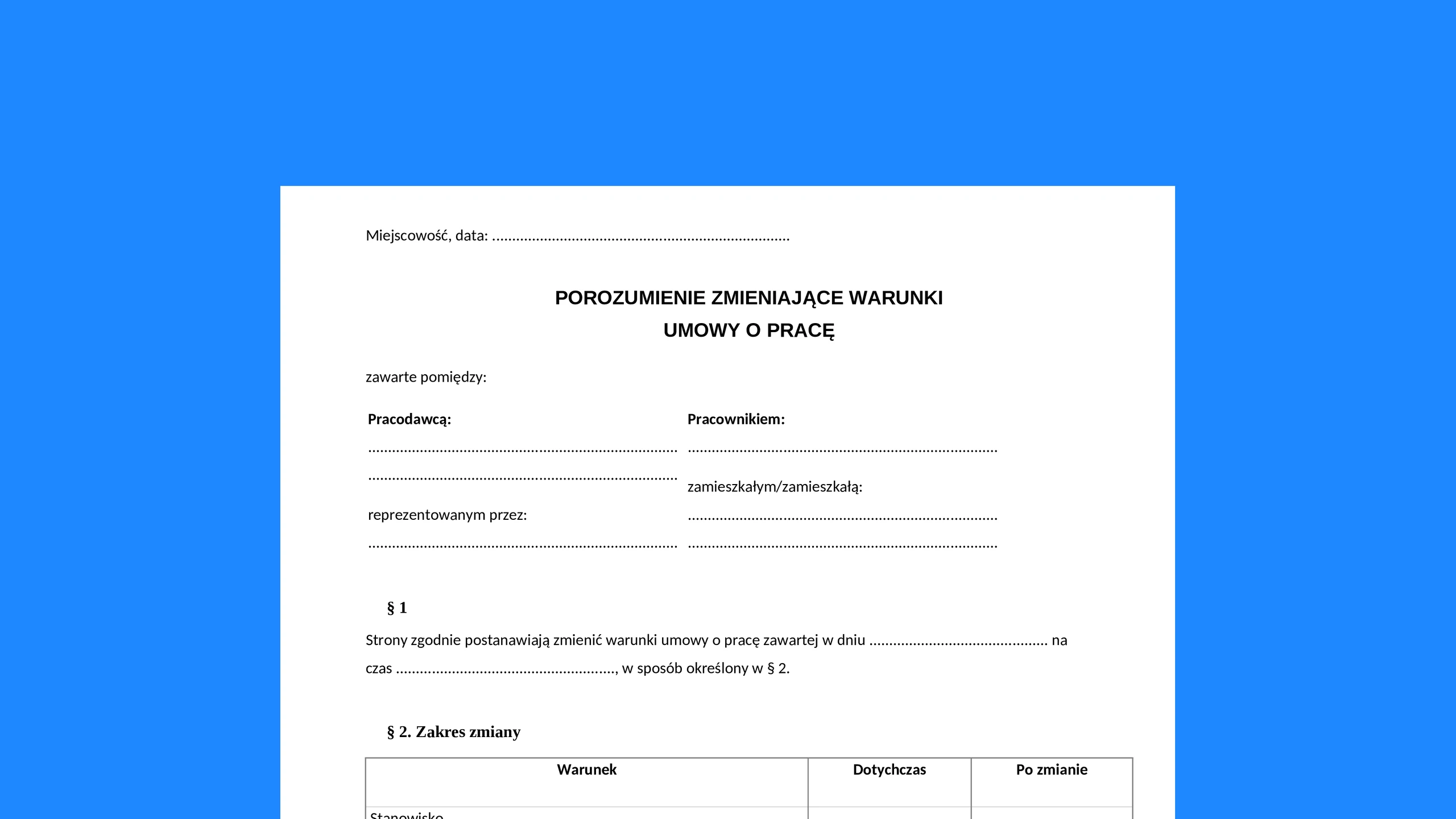 Porozumienie zmieniające - darmowy wzór do pobrania