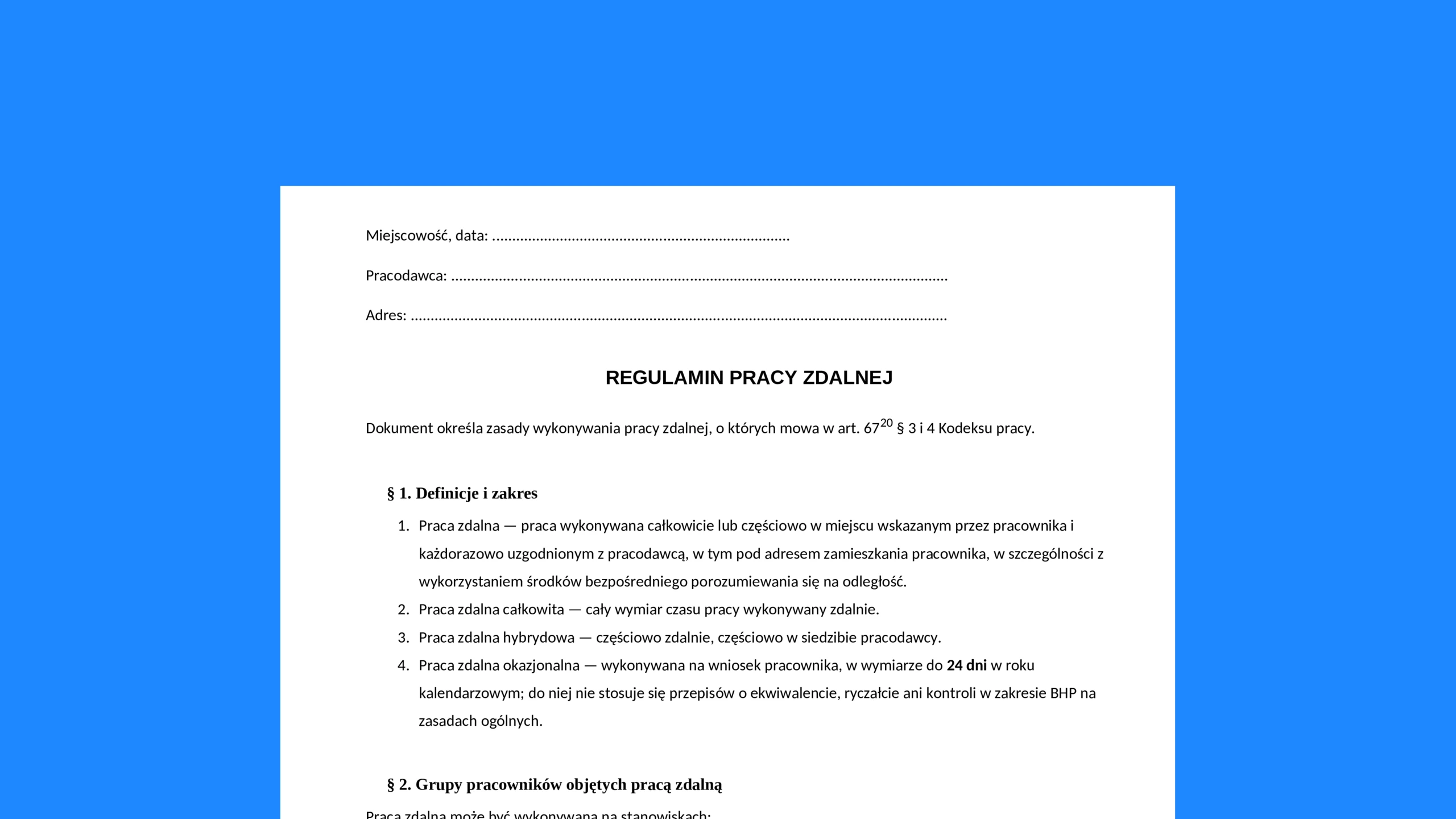 Regulamin pracy zdalnej - darmowy wzór do pobrania
