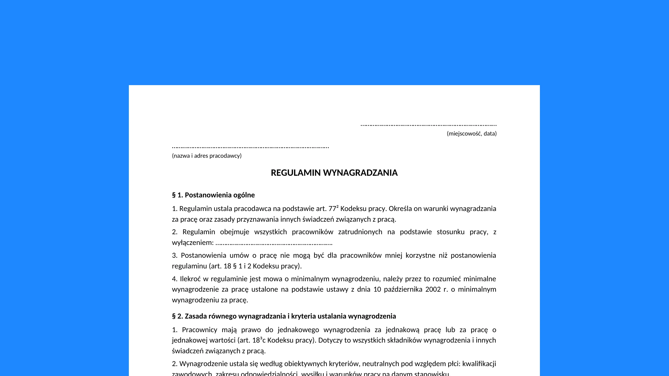 Regulamin wynagradzania - darmowy wzór do pobrania