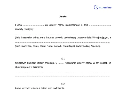 Aneks do umowy najmu - darmowy wzór do pobrania