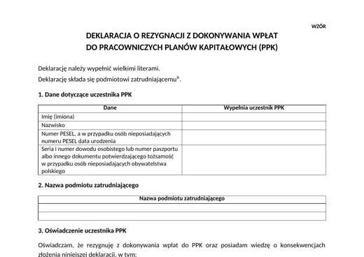 Deklaracja rezygnacji z PPK - darmowy wzór do pobrania