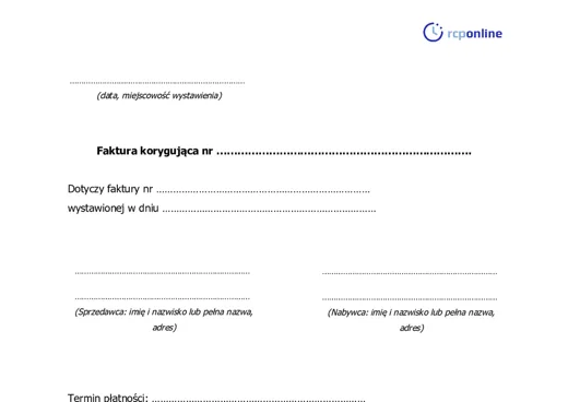 Faktura korygująca  - darmowy wzór do pobrania
