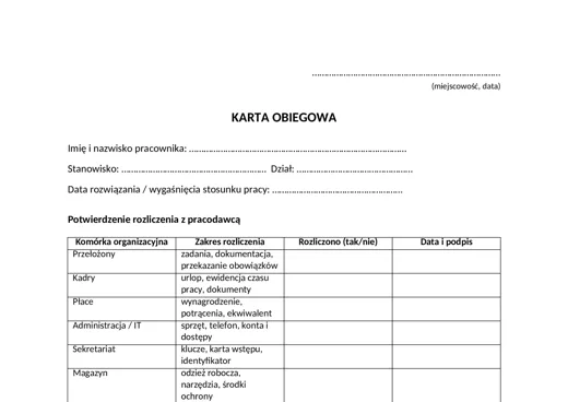 Karta obiegowa - darmowy wzór do pobrania