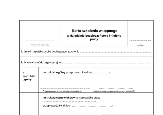 Karta szkolenia wstępnego BHP - darmowy wzór do pobrania