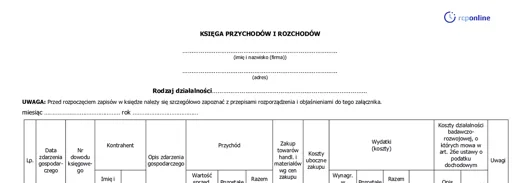 Księga przychodów i rozchodów - darmowy wzór do pobrania