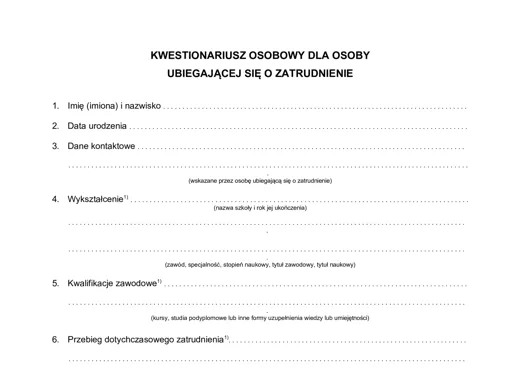 Kwestionariusz osobowy dla pracownika - darmowy wzór do pobrania