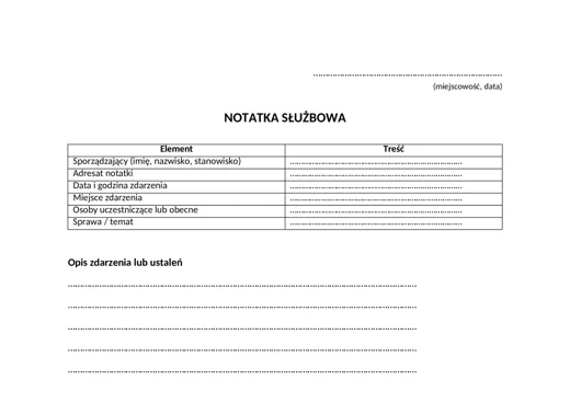 Notatka służbowa - darmowy wzór do pobrania