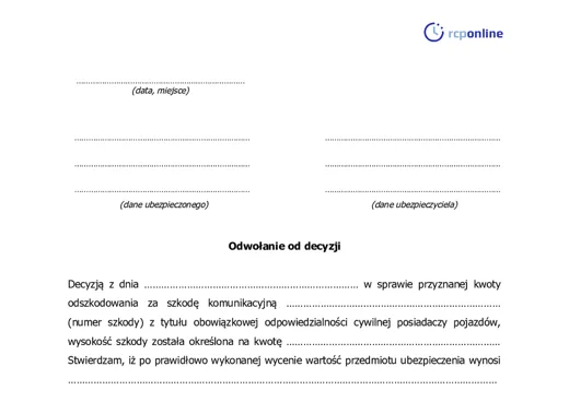 Odwołanie od decyzji ubezpieczyciela - darmowy wzór do pobrania