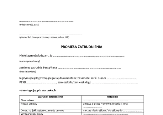 Promesa zatrudnienia - darmowy wzór do pobrania