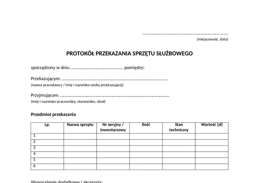 Protokół przekazania sprzętu - darmowy wzór do pobrania