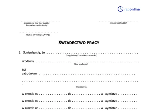Świadectwo pracy - darmowy wzór do pobrania
