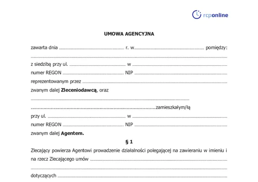 Umowa agencyjna - darmowy wzór do pobrania