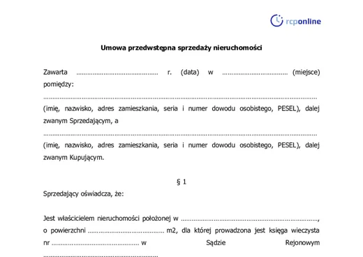 Umowa przedwstępna  - darmowy wzór do pobrania