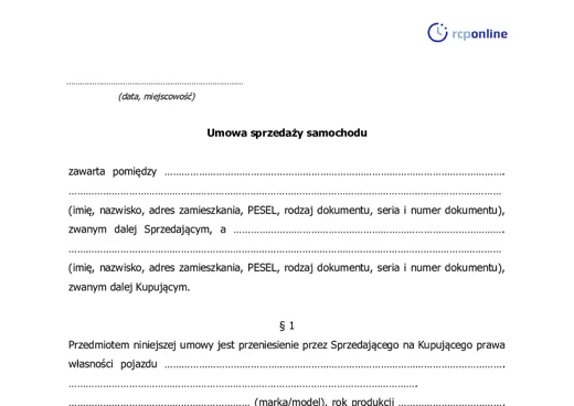 Umowa kupna sprzedaży samochodu  - darmowy wzór do pobrania