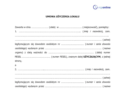 Umowa użyczenia lokalu  - darmowy wzór do pobrania