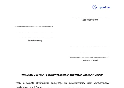 Wniosek o ekwiwalent za urlop  - darmowy wzór do pobrania