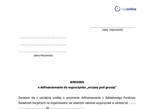 Wniosek o wczasy pod gruszą  - darmowy wzór do pobrania
