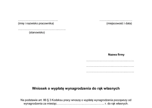 Wynagrodzenie do rąk własnych - darmowy wzór do pobrania