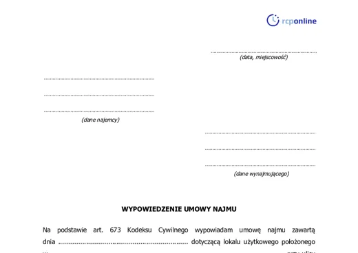 Wypowiedzenie umowy najmu  - darmowy wzór do pobrania