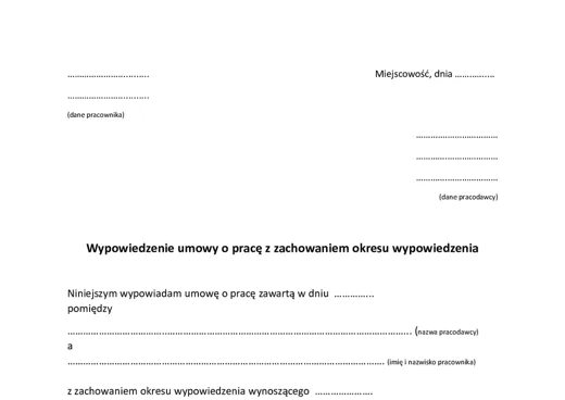 Wypowiedzenie umowy o pracę  - darmowy wzór do pobrania