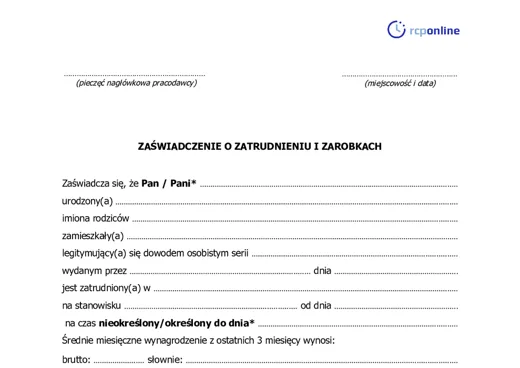 Zaświadczenie o zarobkach - darmowy wzór do pobrania