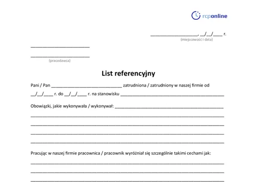List referencyjny - darmowy wzór do pobrania