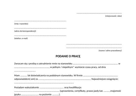 Podanie o pracę - darmowy wzór do pobrania