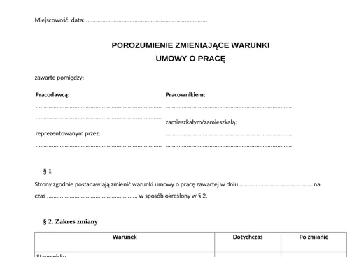 Porozumienie zmieniające - darmowy wzór do pobrania
