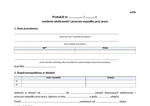 Protokół powypadkowy - darmowy wzór do pobrania