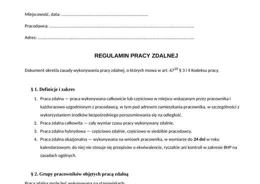 Regulamin pracy zdalnej - darmowy wzór do pobrania