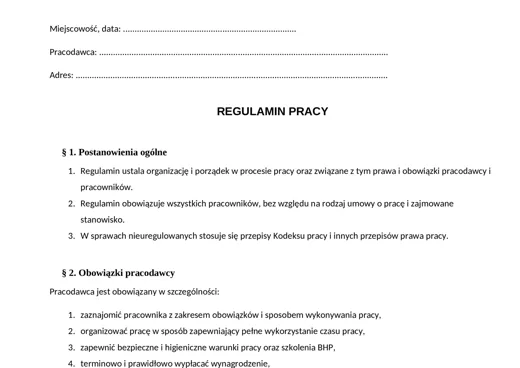 Regulamin pracy - darmowy wzór do pobrania