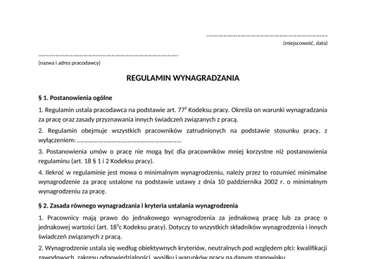 Regulamin wynagradzania - darmowy wzór do pobrania