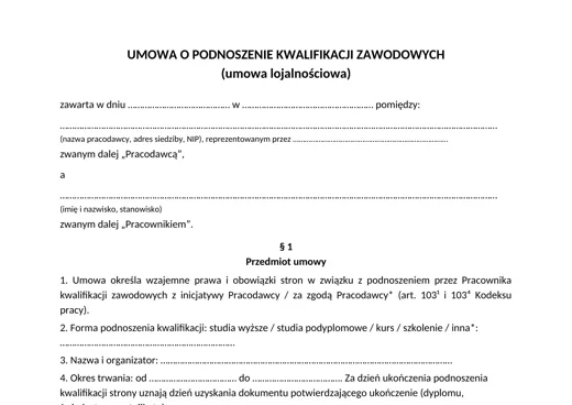 Umowa lojalnościowa - darmowy wzór do pobrania