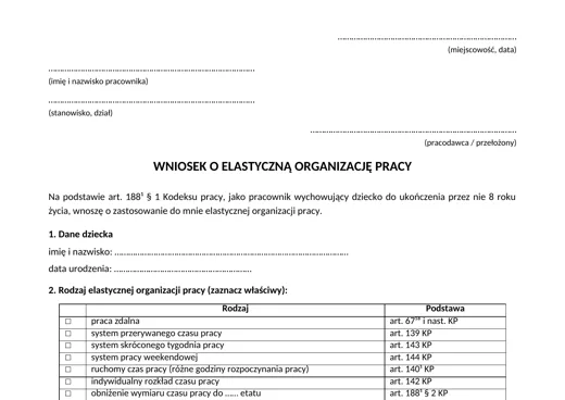 Wniosek o elastyczną organizację pracy - darmowy wzór do pobrania