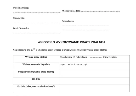 Wniosek o pracę zdalną - darmowy wzór do pobrania