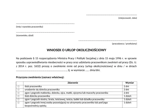 Wniosek o urlop okolicznościowy - darmowy wzór do pobrania