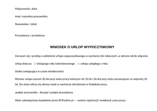 Wniosek urlopowy - darmowy wzór do pobrania