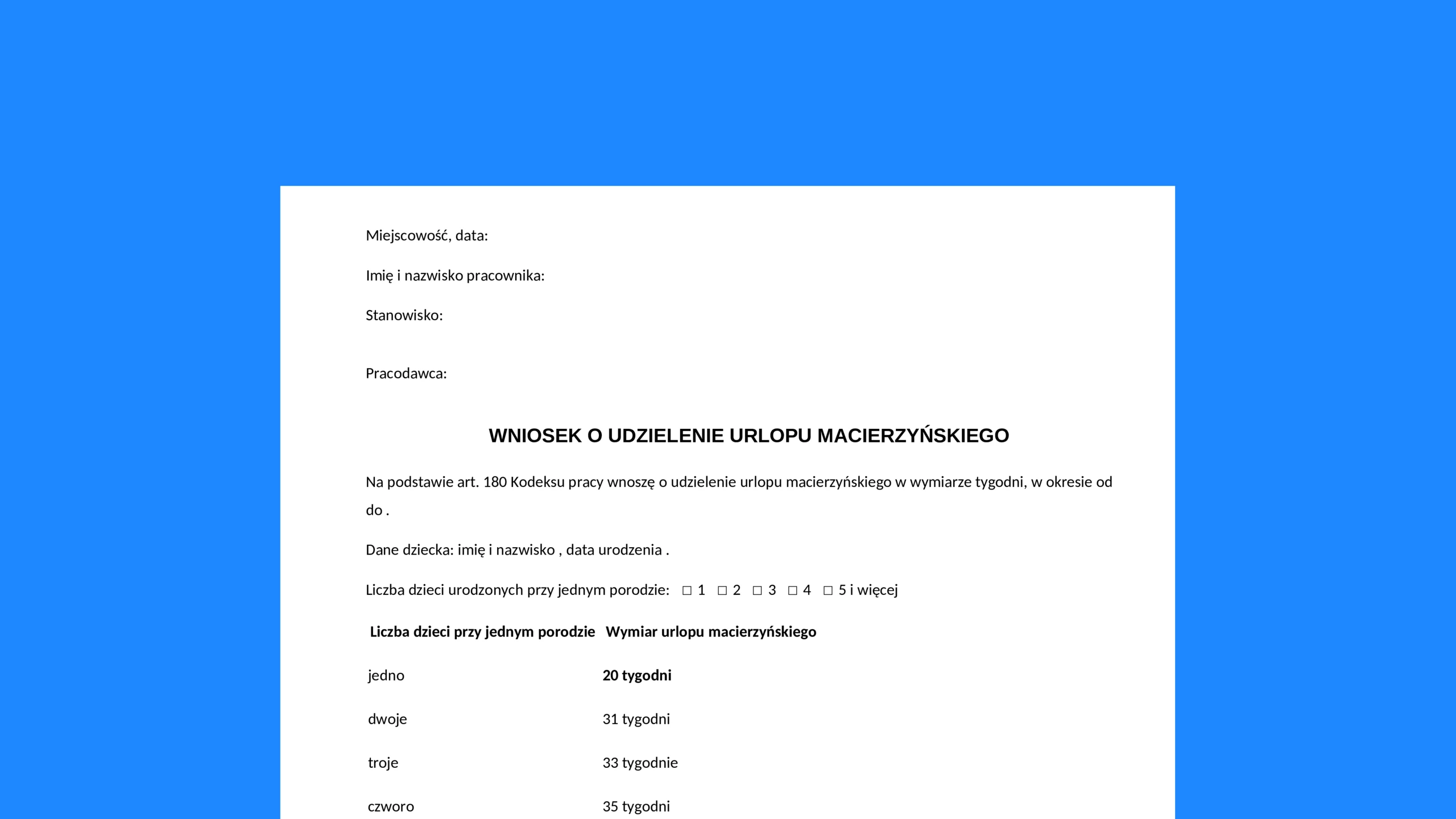 Wniosek o urlop macierzyński - darmowy wzór do pobrania
