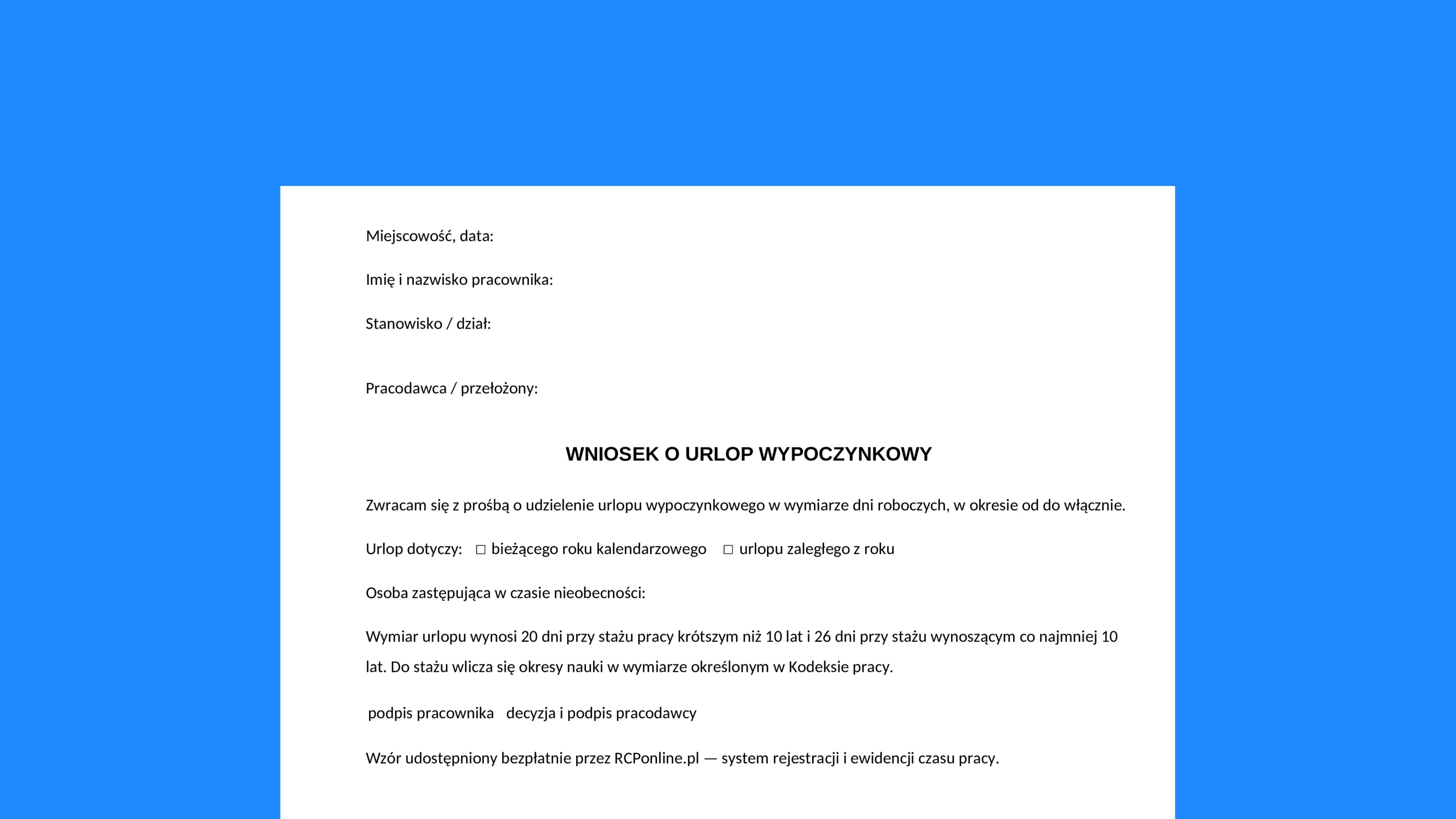 Wniosek urlopowy - darmowy wzór do pobrania